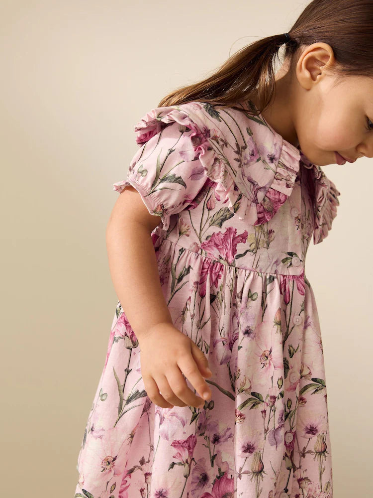 Rochie cu imprimeu floral, cu mânecă scurtă și guler, NEXT