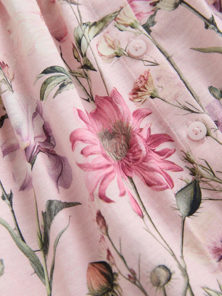 Rochie cu imprimeu floral, cu mânecă scurtă și guler, NEXT