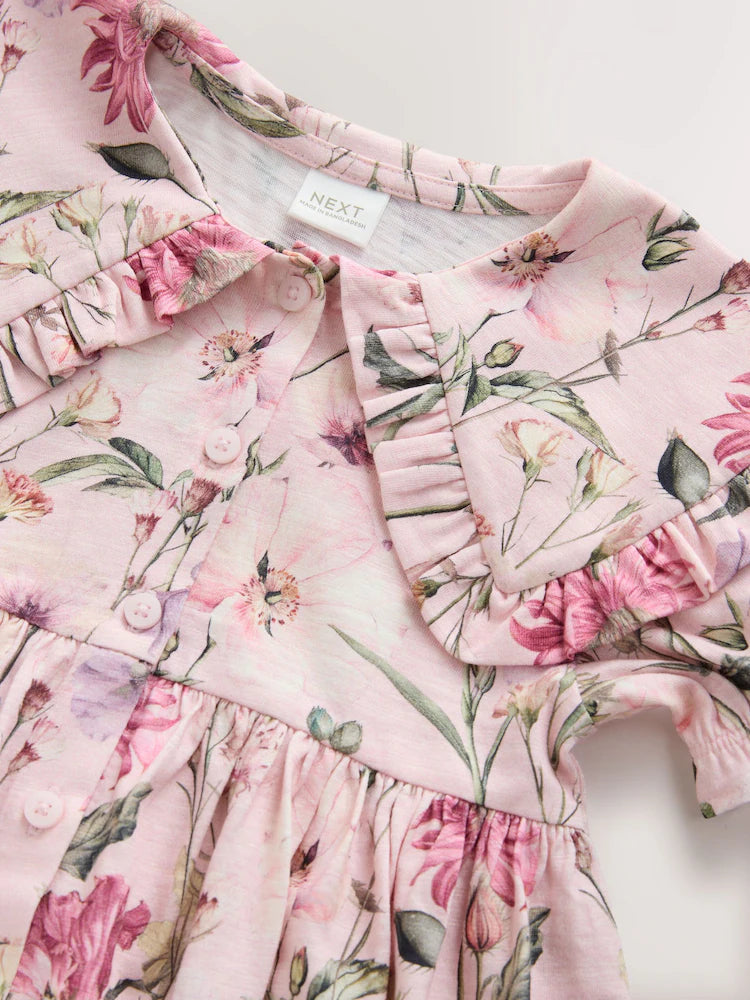 Rochie cu imprimeu floral, cu mânecă scurtă și guler, NEXT