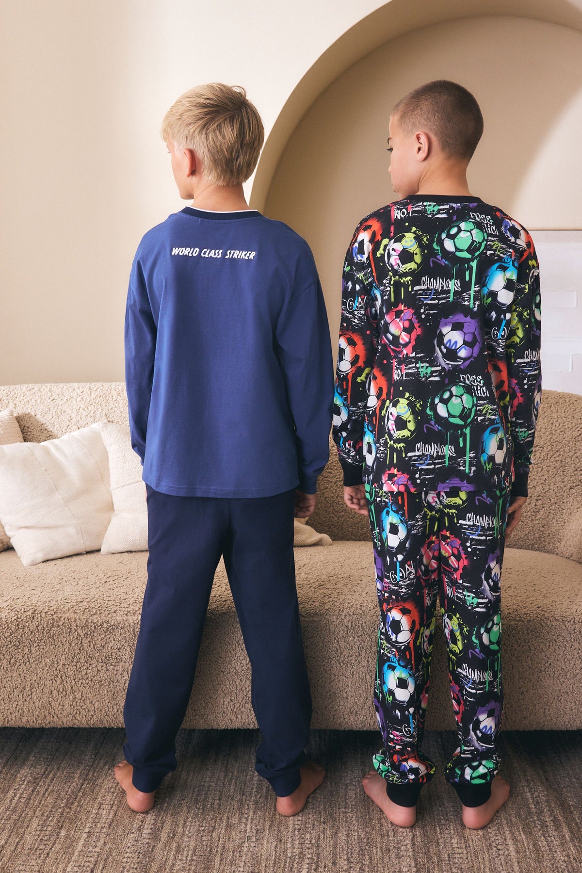 Pijamale cu mânecă lungă Rainbow Navy Football set de 2 - Multi Navy, Băieți, 4 ani - 16 ani, NEXT - imagine 2