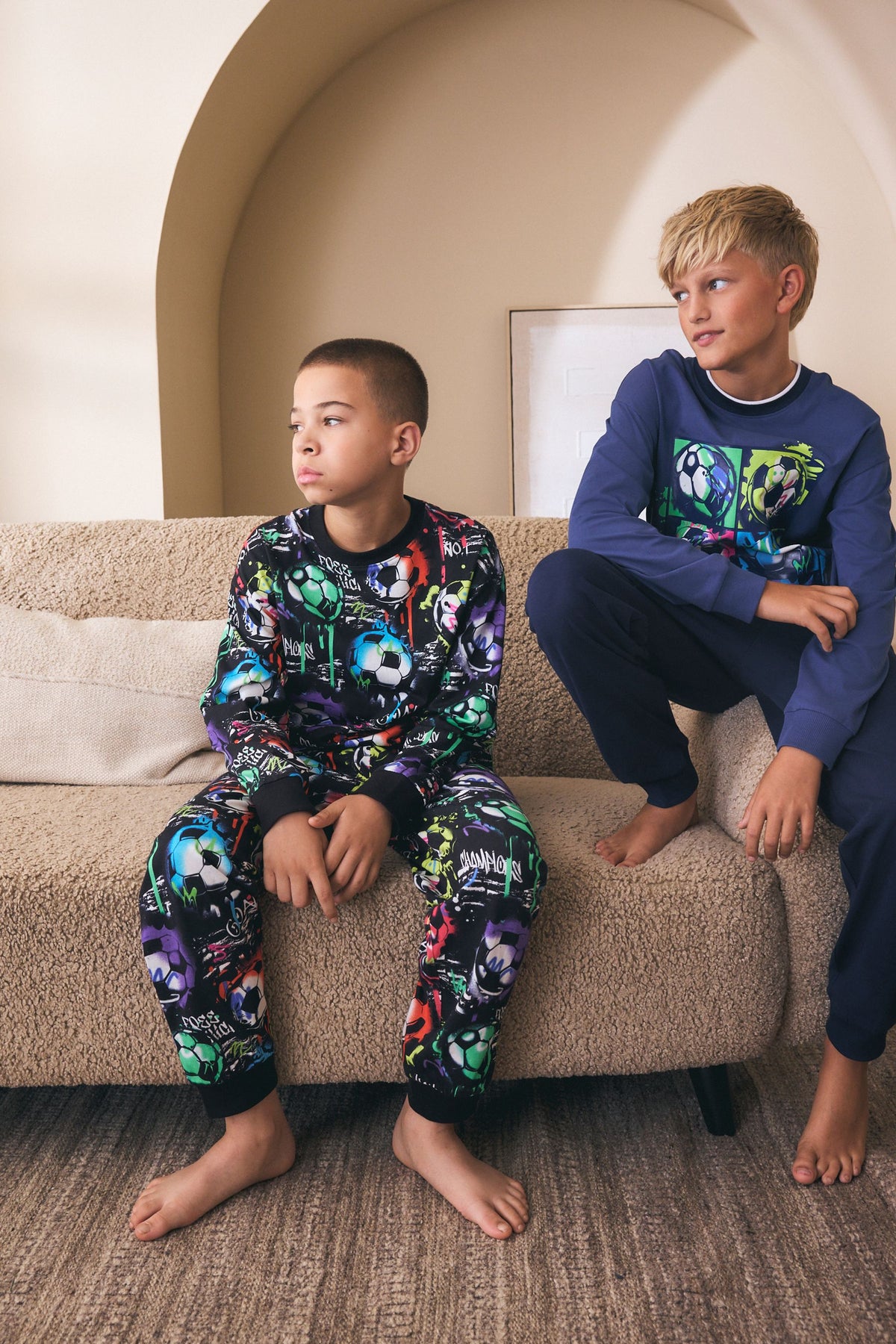 Pijamale cu mânecă lungă Rainbow Navy Football set de 2 - Multi Navy, Băieți, 4 ani - 16 ani, NEXT - imagine 4