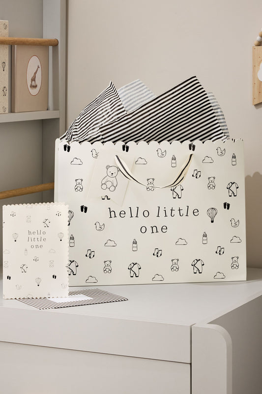 Set cadou baby monocrom cu sacoșă și felicitare, NEXT