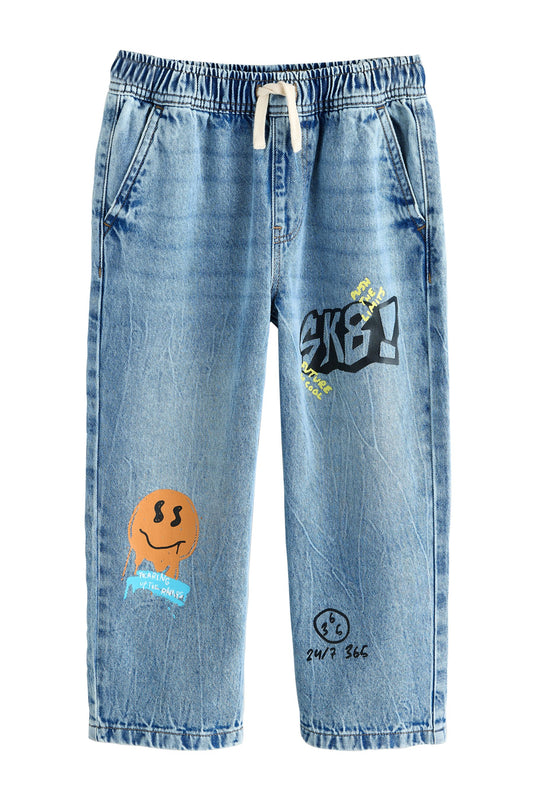 Jeans graffiti pull-on – albaștri, băieți, 3 ani - 16 ani, NEXT