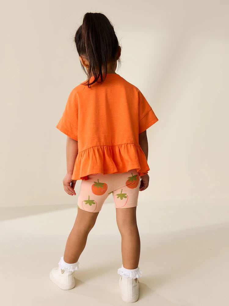 Set tricou și pantaloni scurți cu imprimeu căpșuni - portocaliu, NEXT