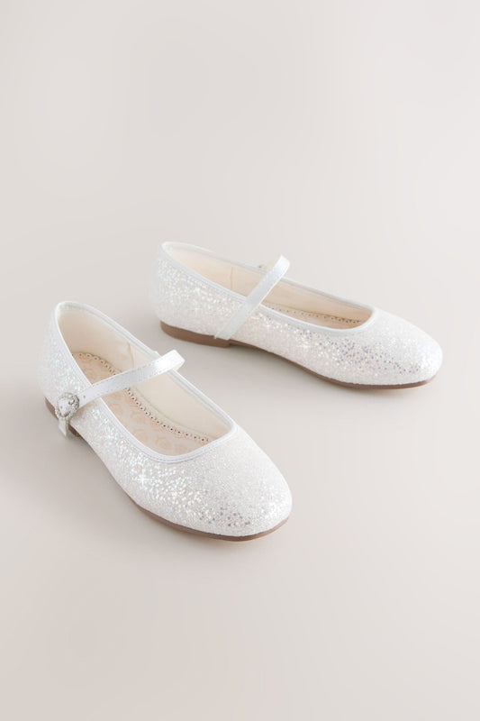 Pantofi Mary Jane de ocazie cu glitter – albi, fete, NEXT