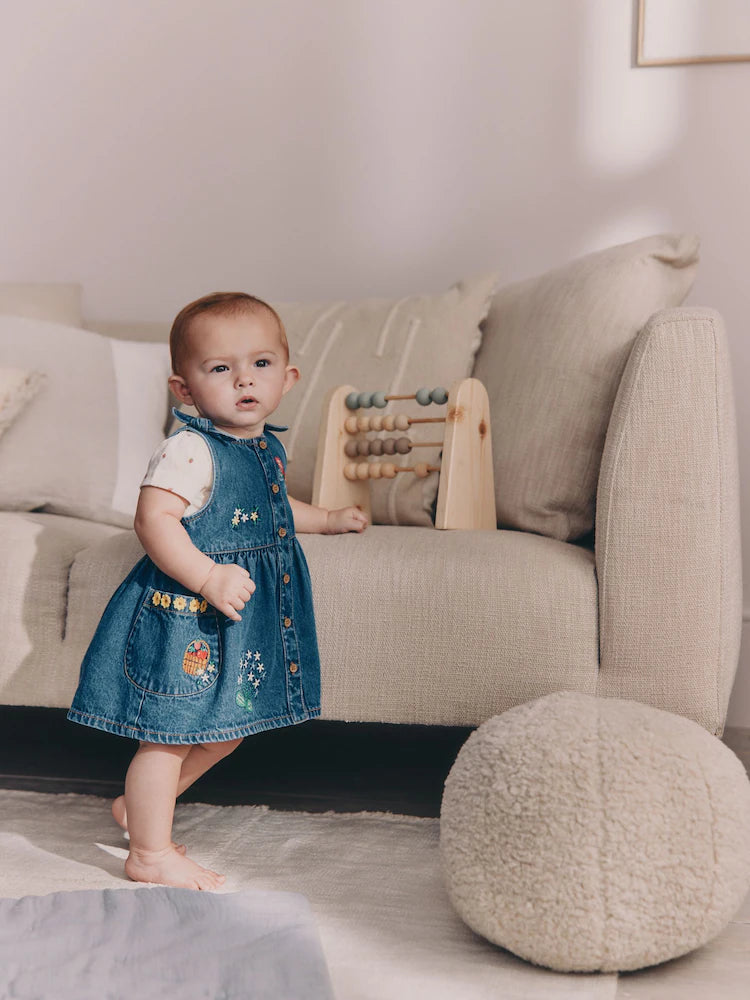 DENIM 2 PIECE PINAFORE SHORT SLEEVE BODYSUIT SET