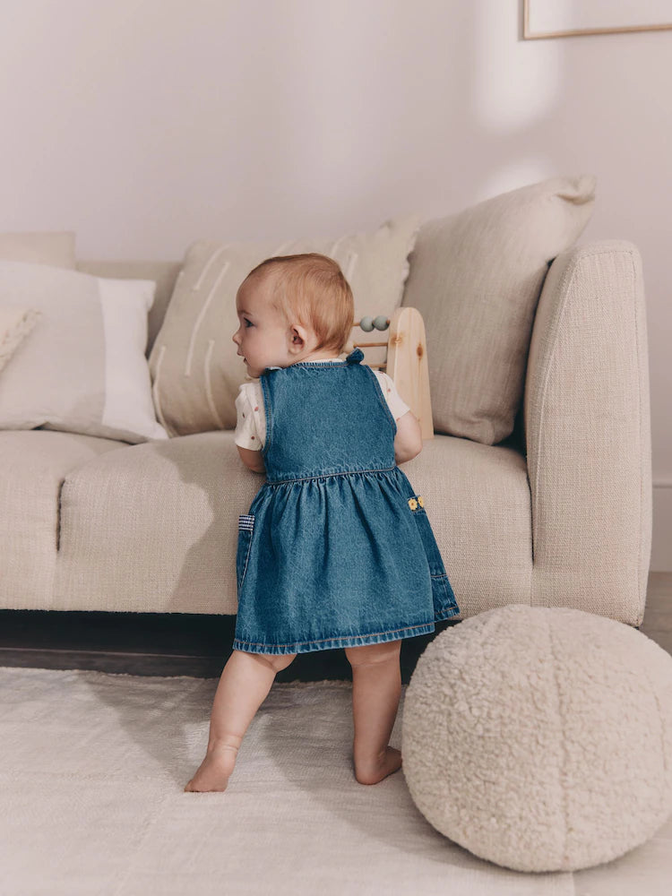 DENIM 2 PIECE PINAFORE SHORT SLEEVE BODYSUIT SET