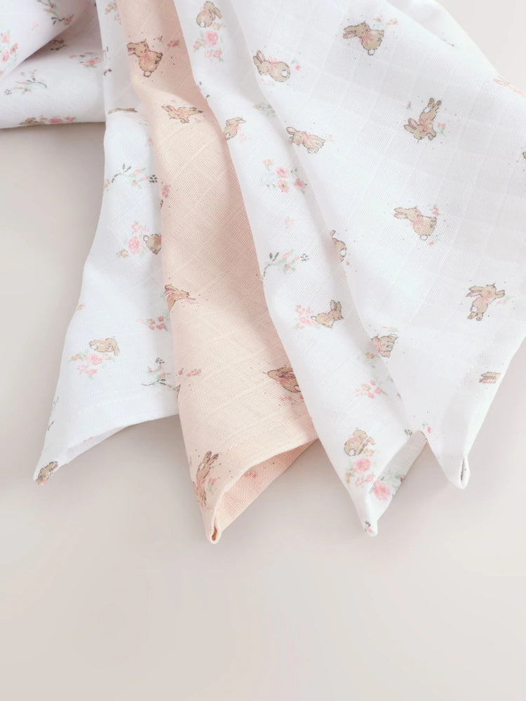 Set 4 museline pentru bebeluși - alb/roz