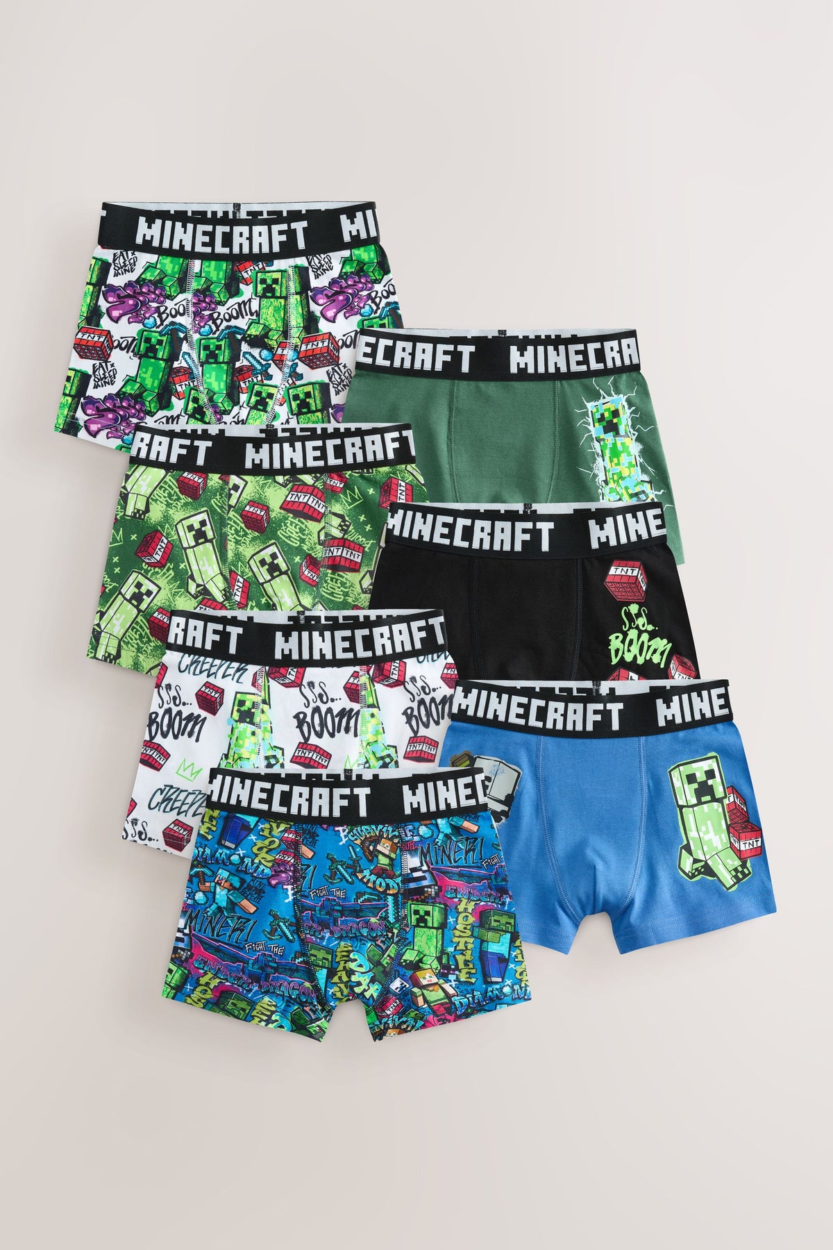 Set 7 boxeri pentru băieți Minecraft - verzi/negru, NEXT