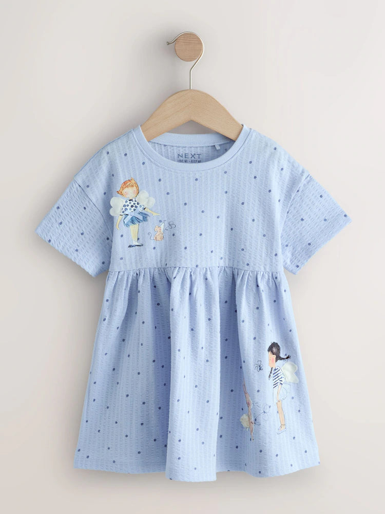 Rochie din jerseu cu imprimeu cu zâne - albastra, NEXT