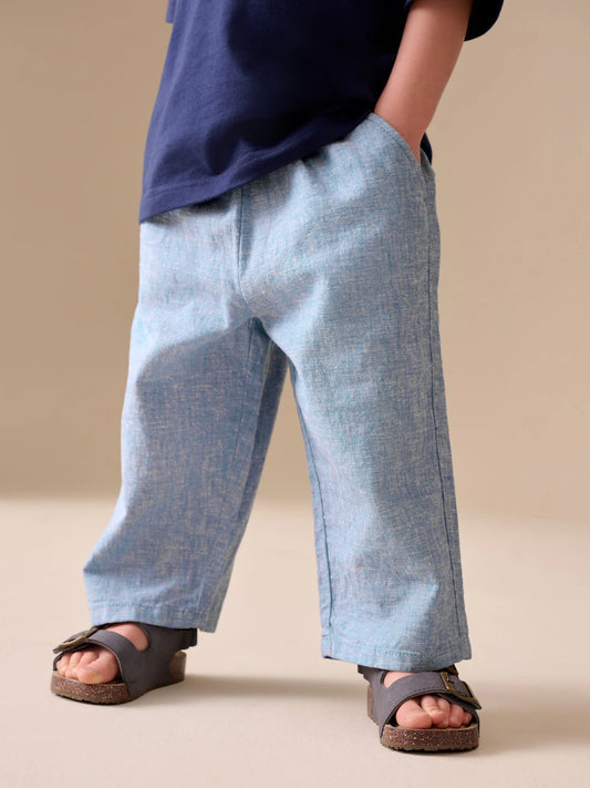 Pantaloni cu croială lejeră din in cu talie elastică - albastru, 3-6 luni - 6-7 ani, NEXT