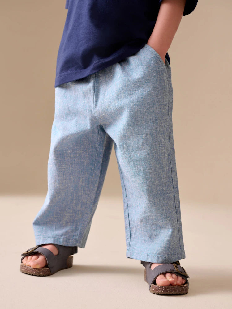 Pantaloni cu croială lejeră din in cu talie elastică - albastru, 3-6 luni - 6-7 ani, NEXT