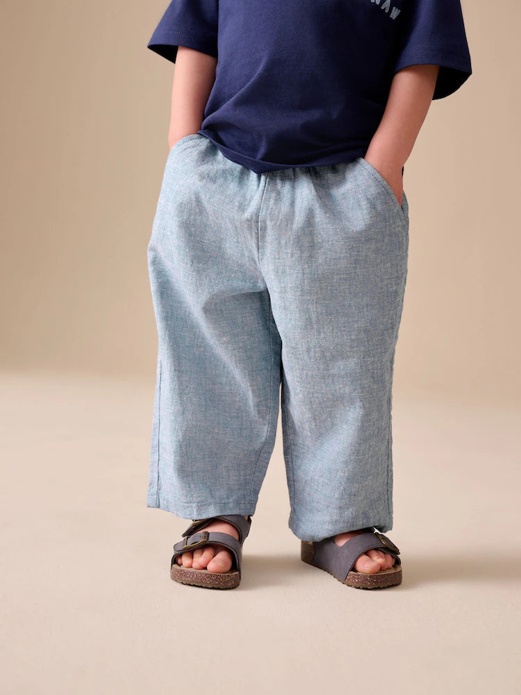Pantaloni cu croială lejeră din in cu talie elastică - albastru, 3-6 luni - 6-7 ani, NEXT