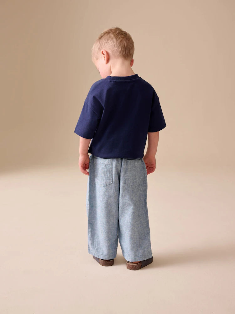 Pantaloni cu croială lejeră din in cu talie elastică - albastru, 3-6 luni - 6-7 ani, NEXT