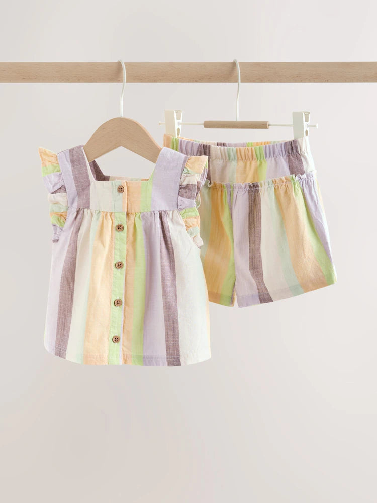 Set din 2 piese pentru bebeluși, cu bluză și pantaloni scurți - multicolor, NEXT