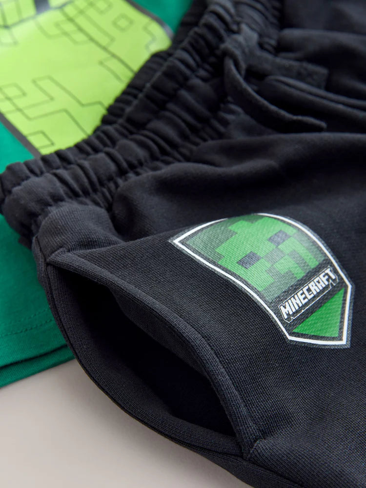 Set Minecraft cu tricou și pantaloni scurți - verde/negru, 3 ani - 16 ani, NEXT