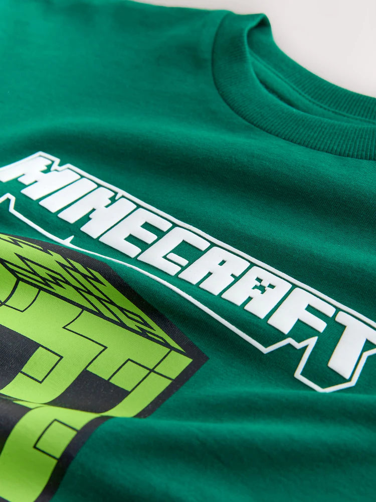 Set Minecraft cu tricou și pantaloni scurți - verde/negru, 3 ani - 16 ani, NEXT