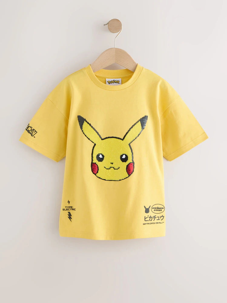 Tricou Pokémon cu mânecă scurtă și paiete - galben, 3 ani - 14 ani, NEXT