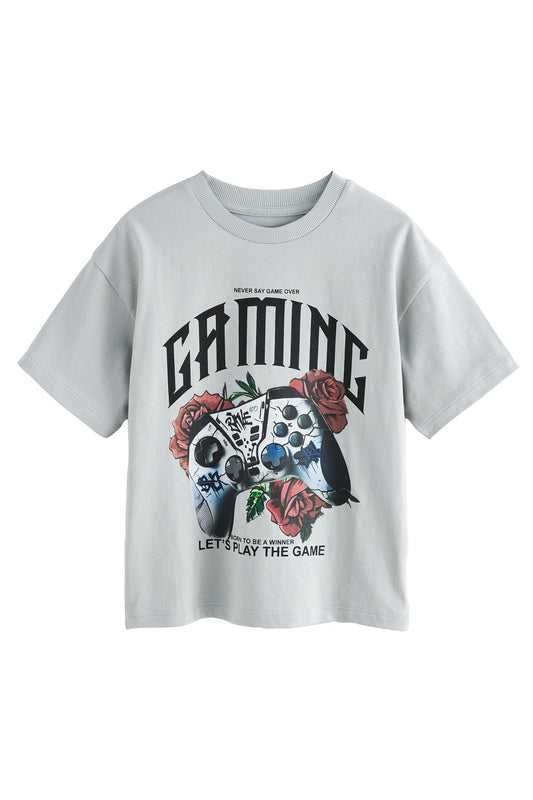 Tricou Gaming Floral – gri, băieți, 3 ani - 16 ani, NEXT