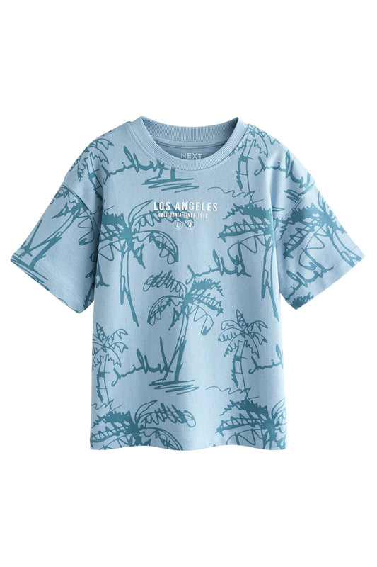 Tricou texturat Palm cu mânecă scurtă – albastru, băieți, 3 ani - 16 ani, NEXT