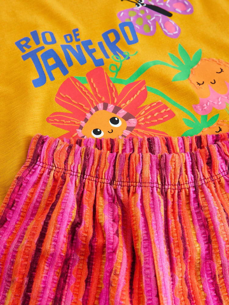 Set cu tricou și pantaloni cu croială amplă - galben/ocru, NEXT