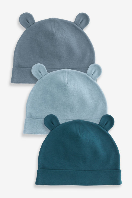 Set 3 căciulițe beanie pentru bebeluși din bumbac 100% – albastru mediu, NEXT