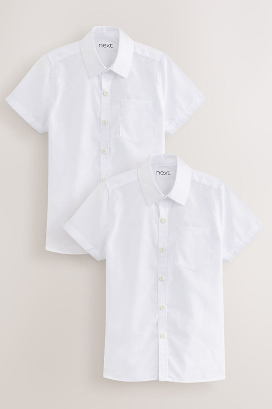 Set 2 cămăși de școală slim fit cu mânecă scurtă – albe, băieți, 3 ani - 17 ani, NEXT