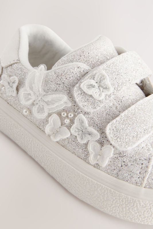 Sneakers cu fluture, glitter și prindere velcro – albi, fete, NEXT