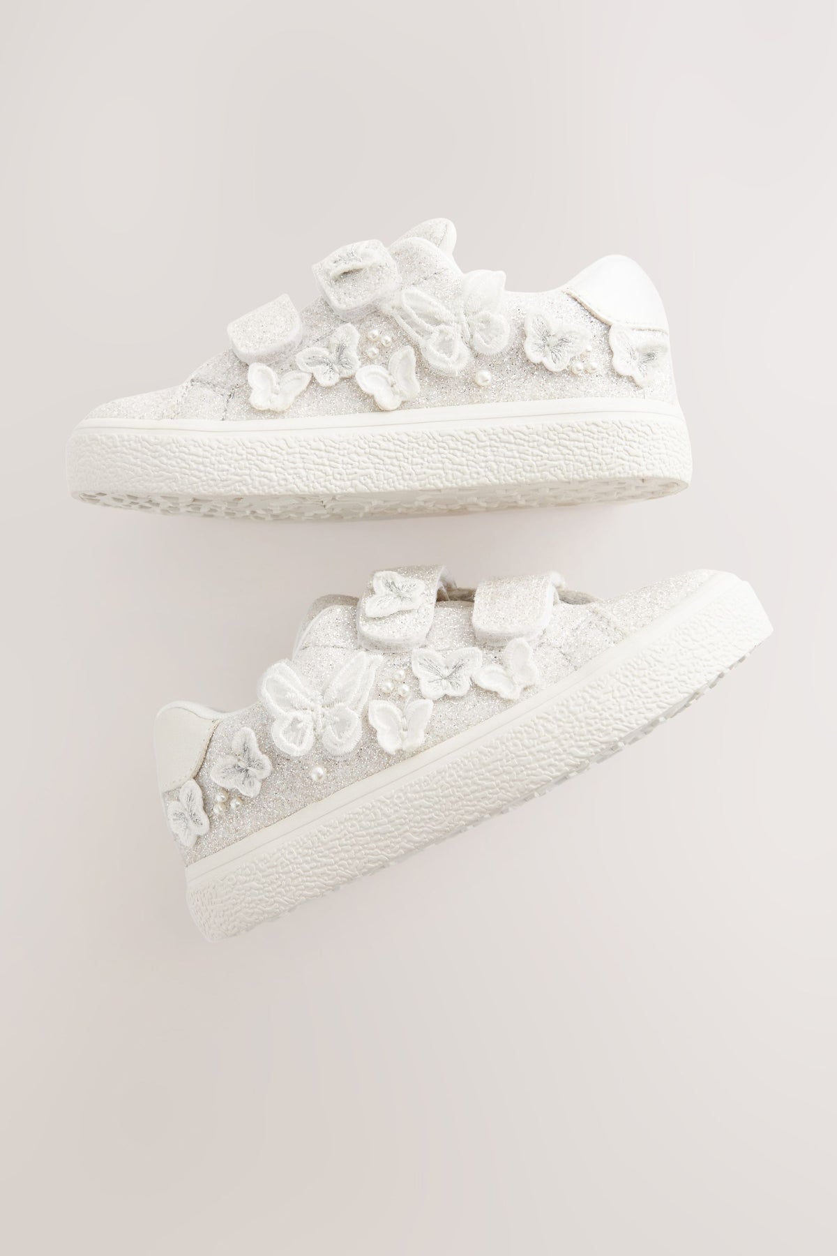 Sneakers cu fluture, glitter și prindere velcro – albi, fete, NEXT