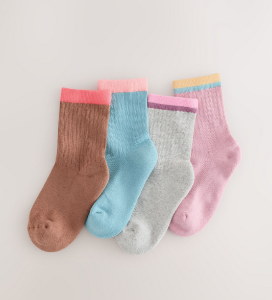 Set 4 perechi șosete scurte din bumbac cu talpă amortizată – multicolor, fete, 0-2.5 JNR - 4-7, NEXT