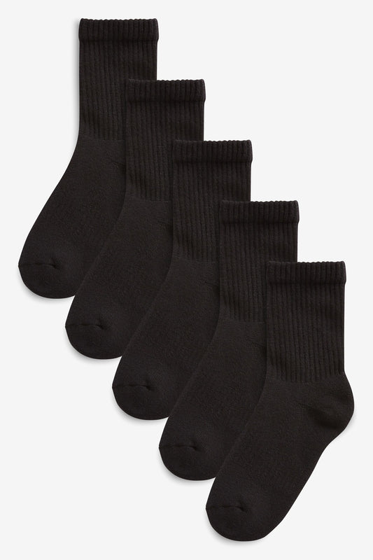 Set 5 șosete din tricot cu nervuri din bumbac cu talpă amortizată – negre, băieți, NEXT