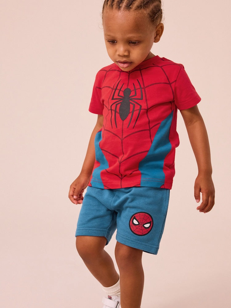 Set Spider-Man cu tricou și pantaloni scurți - roșu/albastru, NEXT