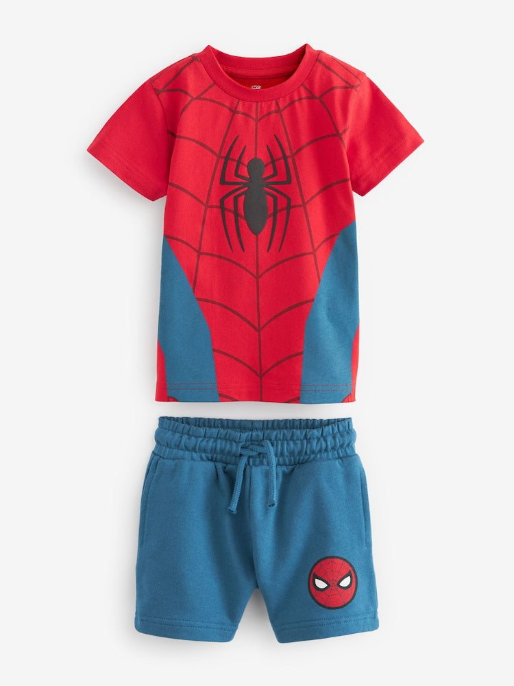 Set Spider-Man cu tricou și pantaloni scurți - roșu/albastru, NEXT