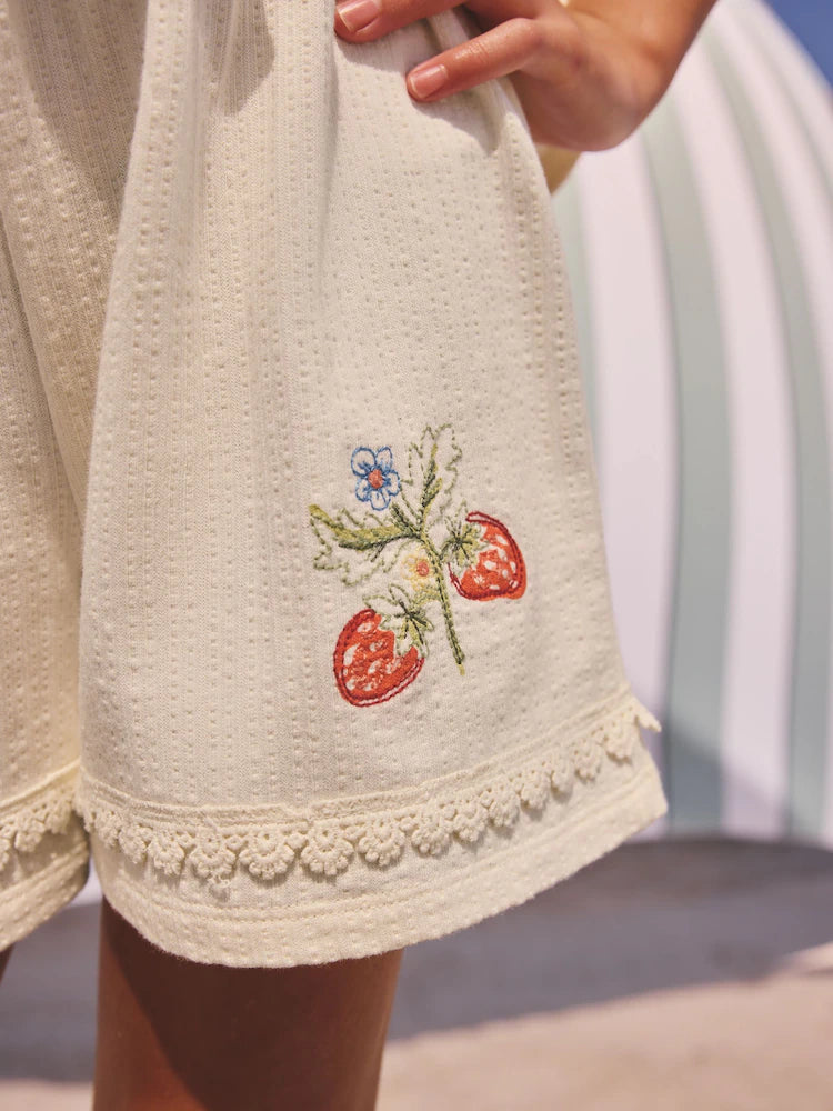 Set cu cămașă și pantaloni scurți cu broderie florală - crem, NEXT