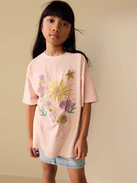 Tricou oversized cu unicorn din paiete - roz, 3 ani - 16 ani, NEXT