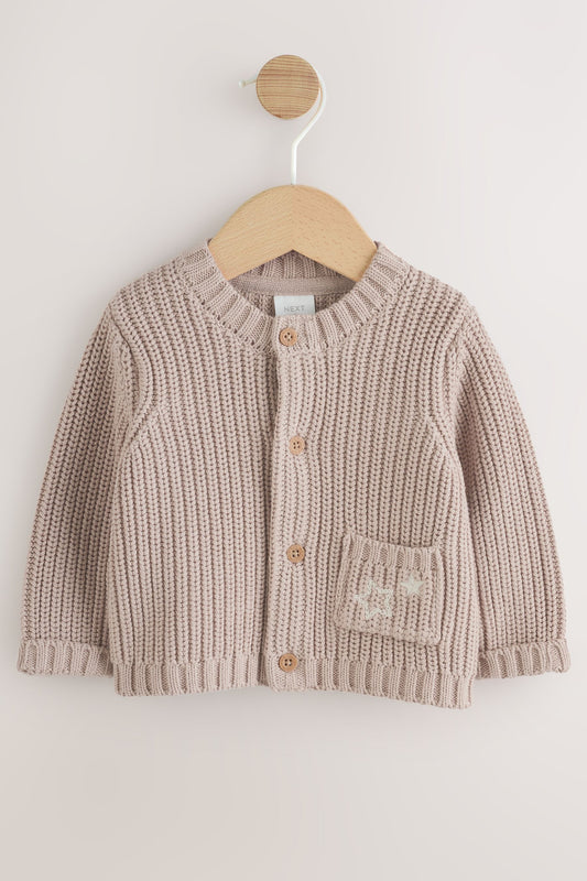 Cardigan tricotat cu broderie Hello World – neutru, bebeluși, nou-născut - 12-18 luni, NEXT