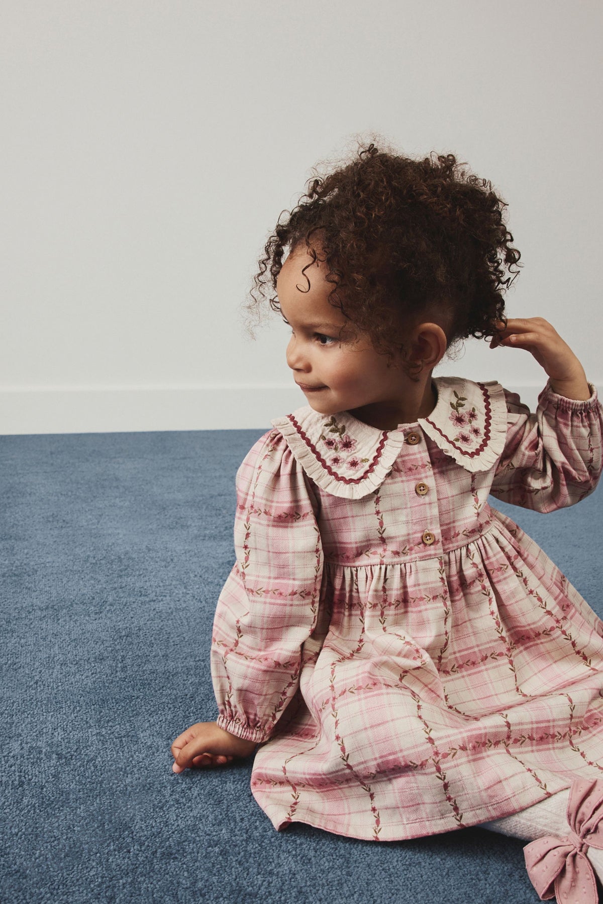 Pink Check Long Sleeve Collar Dress - Pink, Girls, 3-6 Mths - 7-8 Yrs, NEXT