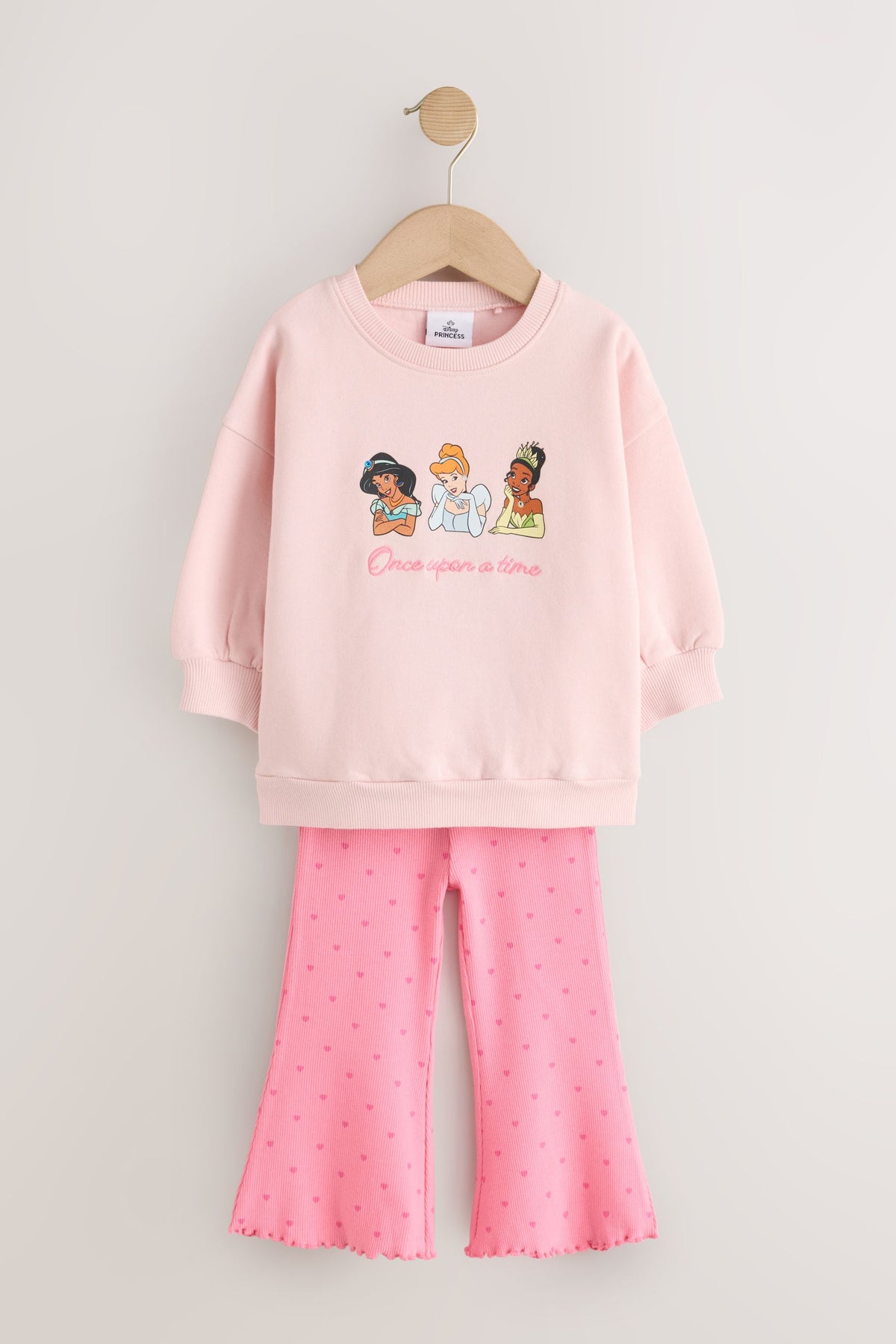 Set Disney Princess bluză de trening și pantaloni evazați – roz pal, fete, 3-6 luni - 6-7 ani, NEXT - imagine 7