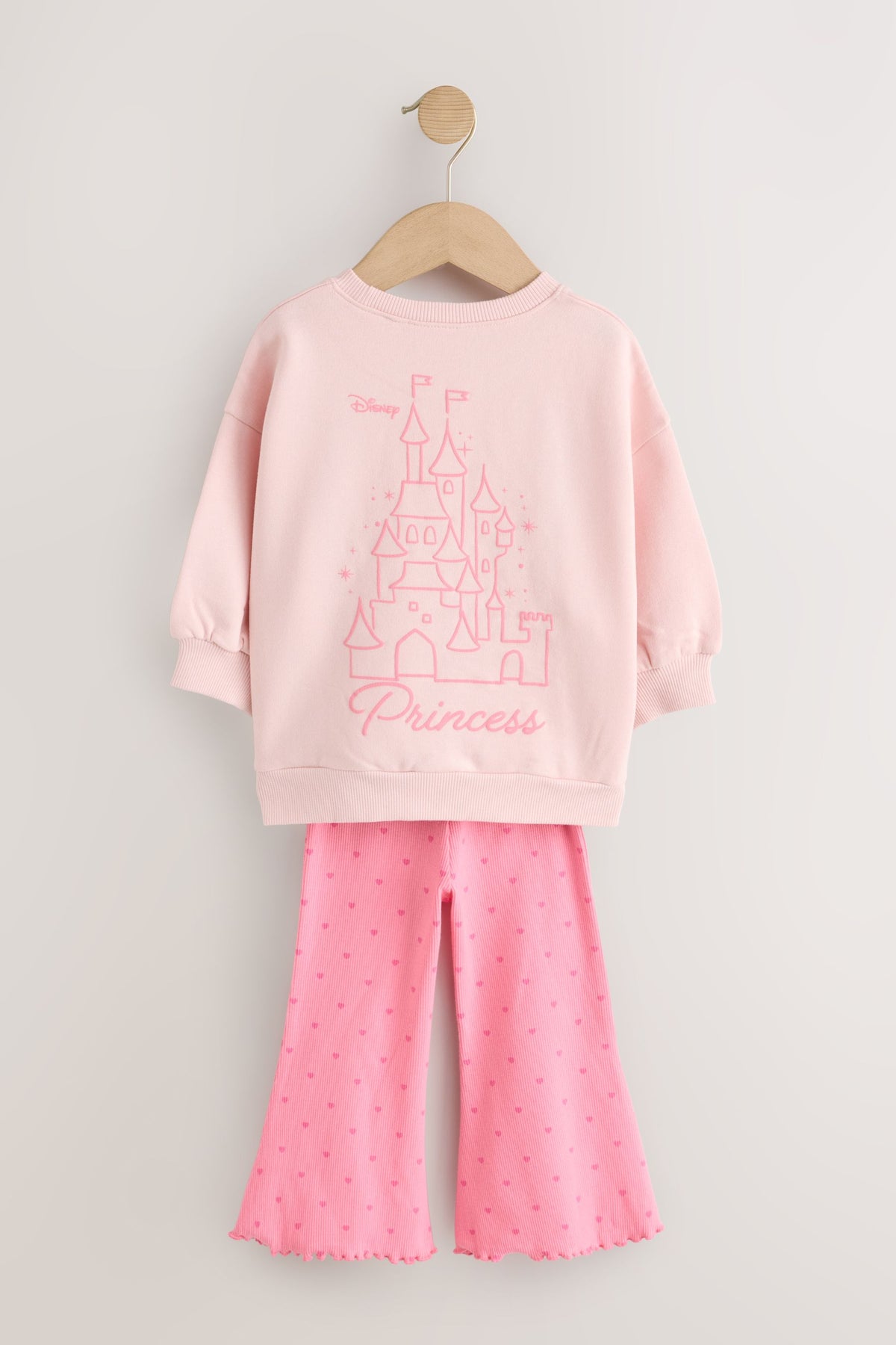 Set Disney Princess bluză de trening și pantaloni evazați – roz pal, fete, 3-6 luni - 6-7 ani, NEXT - imagine 9
