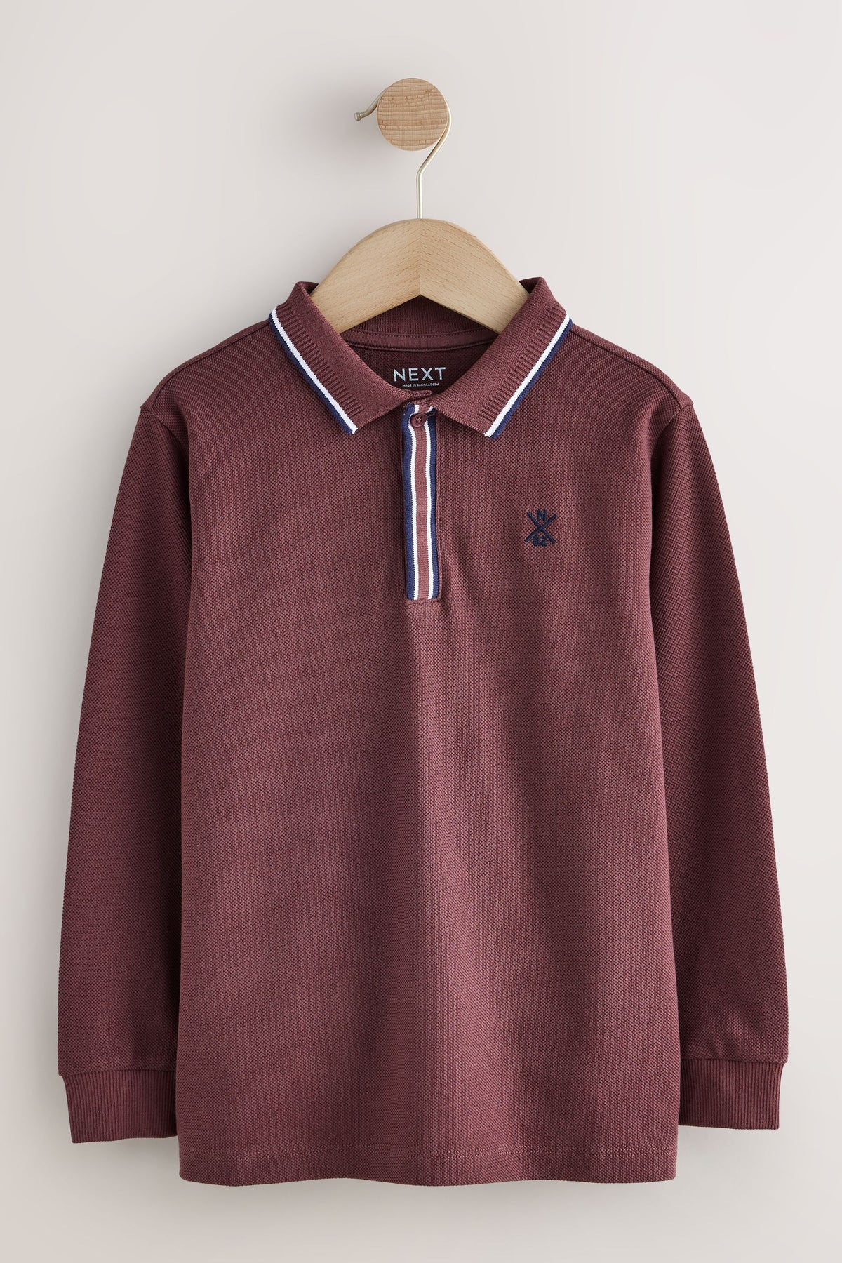 Burgundy Red Long Sleeve Tipped Polo Shirt - Berry Red, Boys, 3 Yrs - 16 Yrs, NEXT - imagine 6