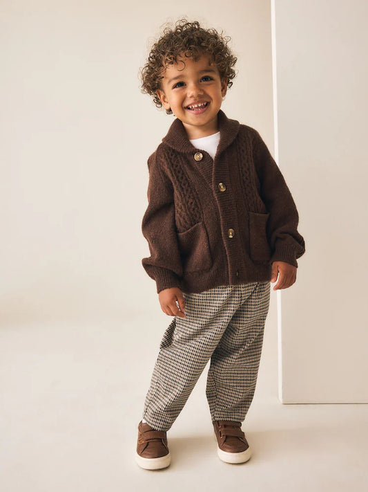 Pantaloni eleganți texturați – maro, băieți, 3-6 luni - 5-6 ani, NEXT