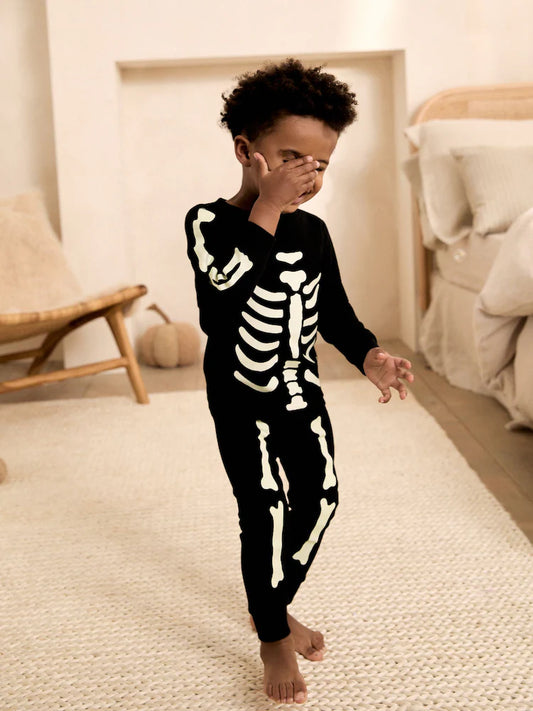 Pijamale de Halloween cu schelet fosforescent – negre, băieți, 9-12 luni - 7-8 ani, NEXT