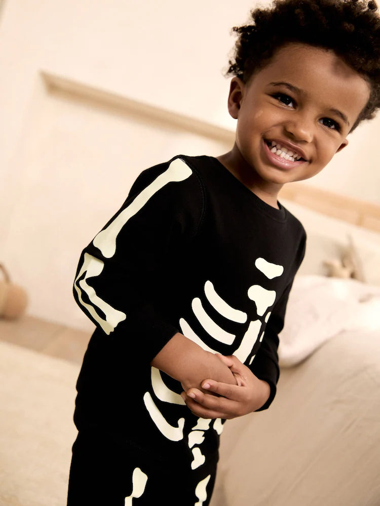 Pijamale de Halloween cu schelet fosforescent – negre, băieți, 9-12 luni - 7-8 ani, NEXT - imagine 2