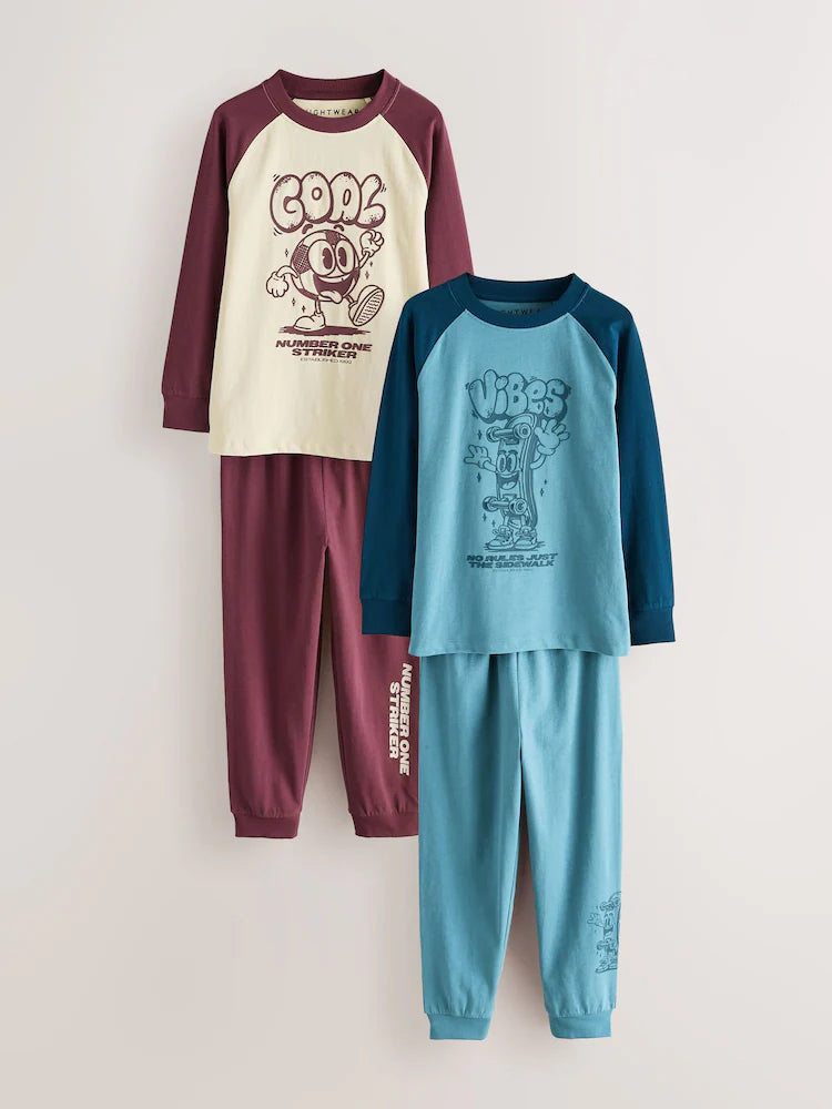 Set 2 pijamale cu mânecă lungă Cool Vibes – roșu/albastru, băieți, 3 ani - 14 ani, NEXT