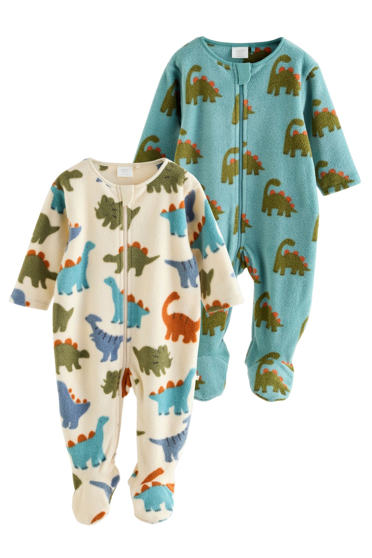Set 2 salopete de dormit din micro fleece cu dinozauri și fermoar dublu – albastru, nou-născuți, mărime inițială - 2-3 ani, NEXT - imagine 6