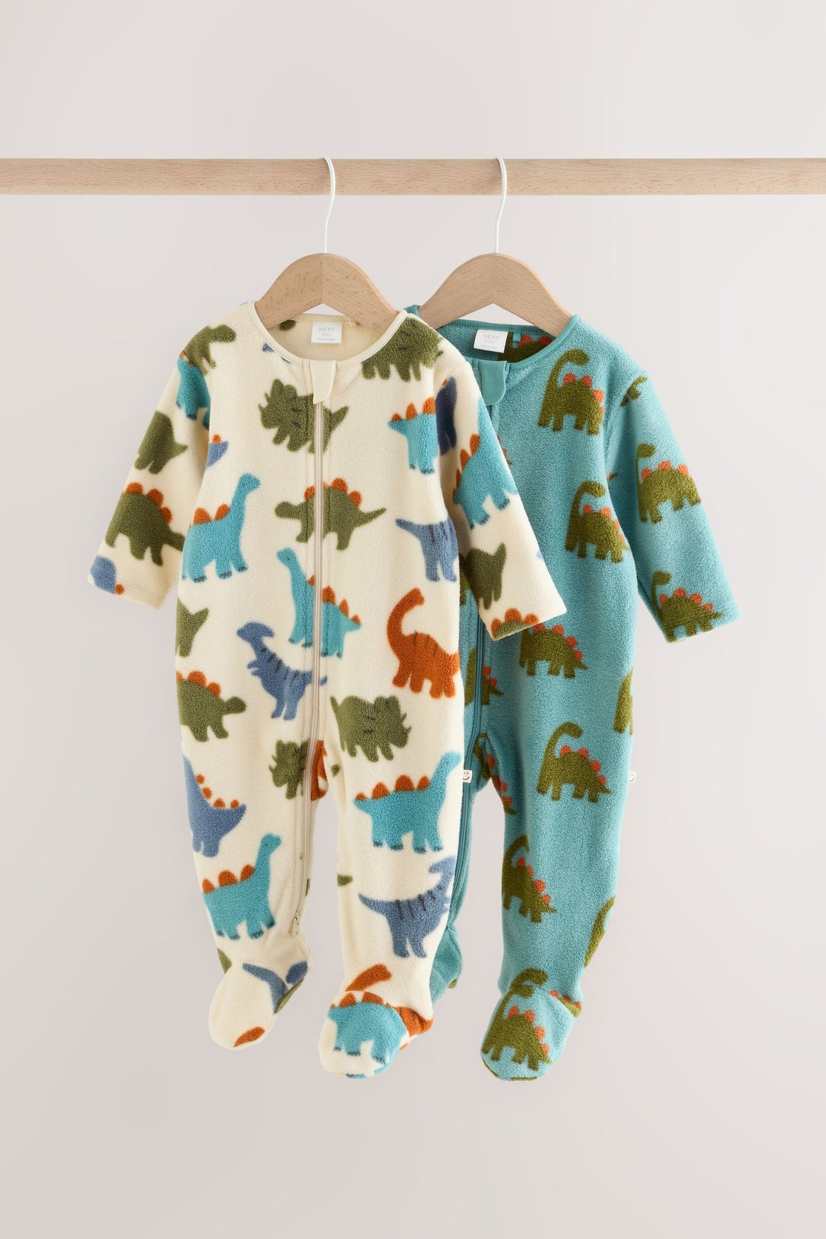 Set 2 salopete de dormit din micro fleece cu dinozauri și fermoar dublu – albastru, nou-născuți, mărime inițială - 2-3 ani, NEXT