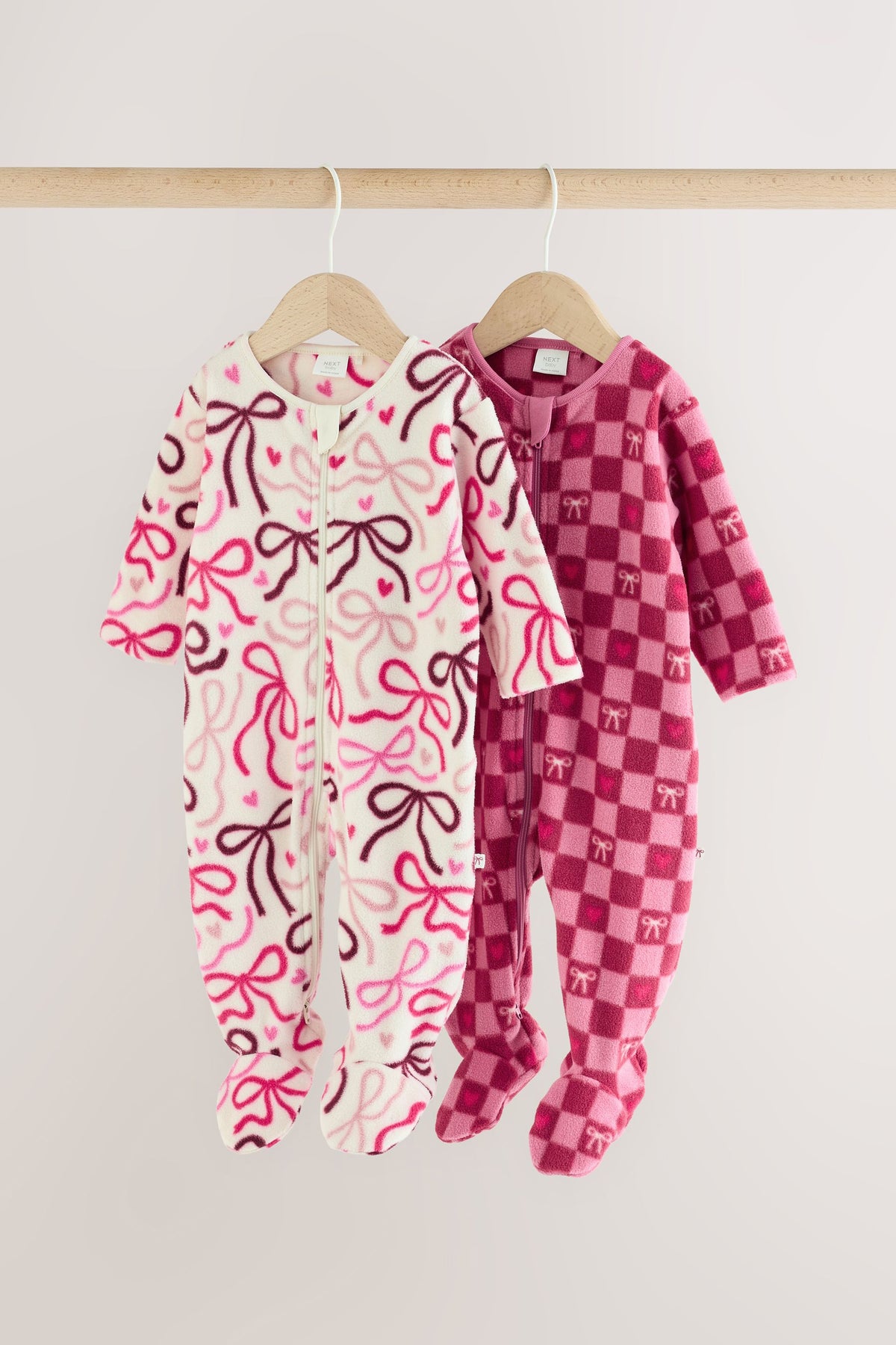 Salopete pentru bebeluși cu fermoar în două direcții din microfleece roz/roșu cu fundiță set de 2 - Roz, Nou-născut, Mărime 1 - 2-3 ani, NEXT - imagine 14