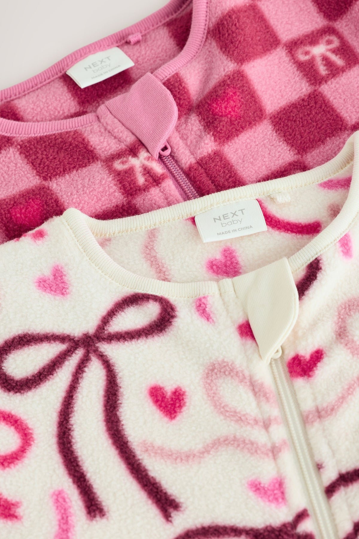 Salopete pentru bebeluși cu fermoar în două direcții din microfleece roz/roșu cu fundiță set de 2 - Roz, Nou-născut, Mărime 1 - 2-3 ani, NEXT - imagine 15