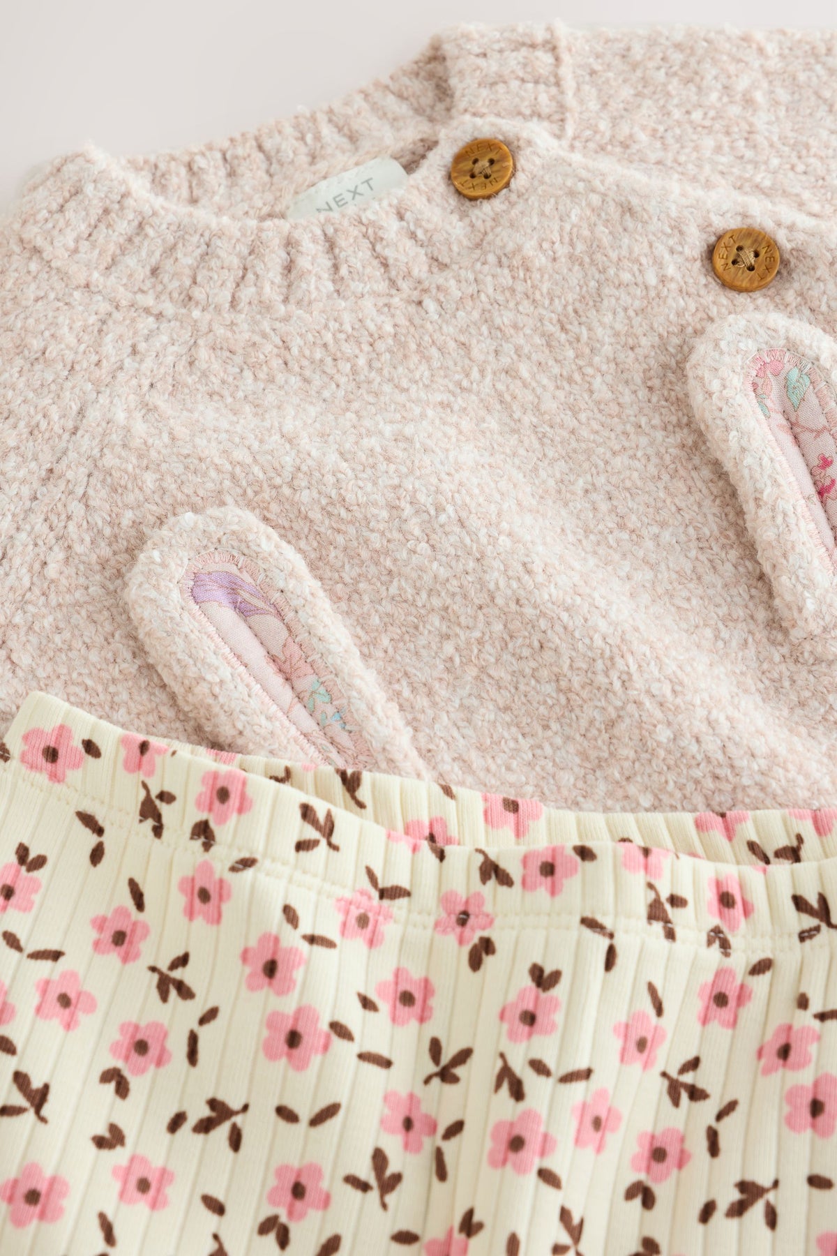 Ecru Bunny Knitted Jumper and Floral Leggings Baby Set 2 Piece - Neutral, Newborn, First Size - 1.5-2 Yrs, NEXT - imagine 4