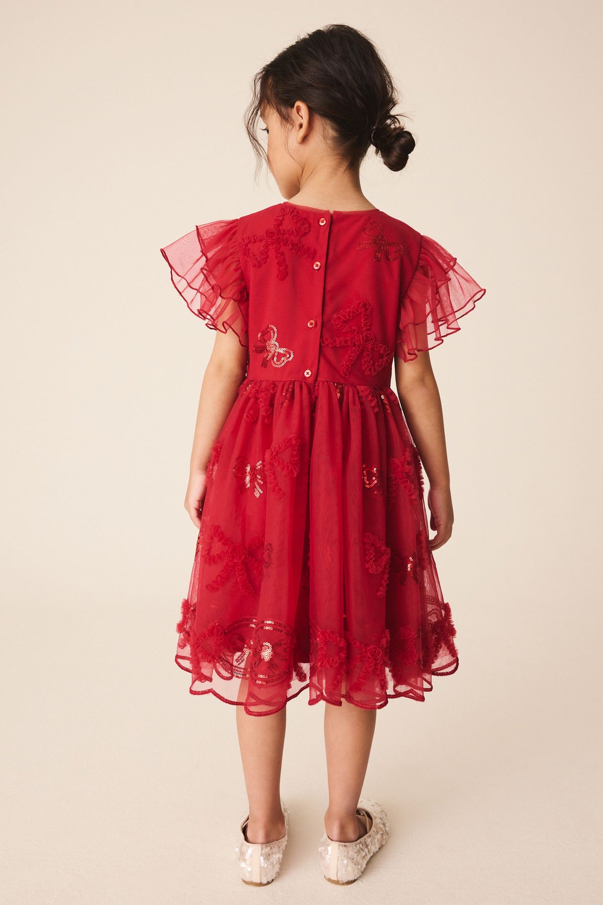 Rochie de ocazie din tul, decorată cu fundă – roșu, fete, 3 ani - 16 ani, NEXT - imagine 2